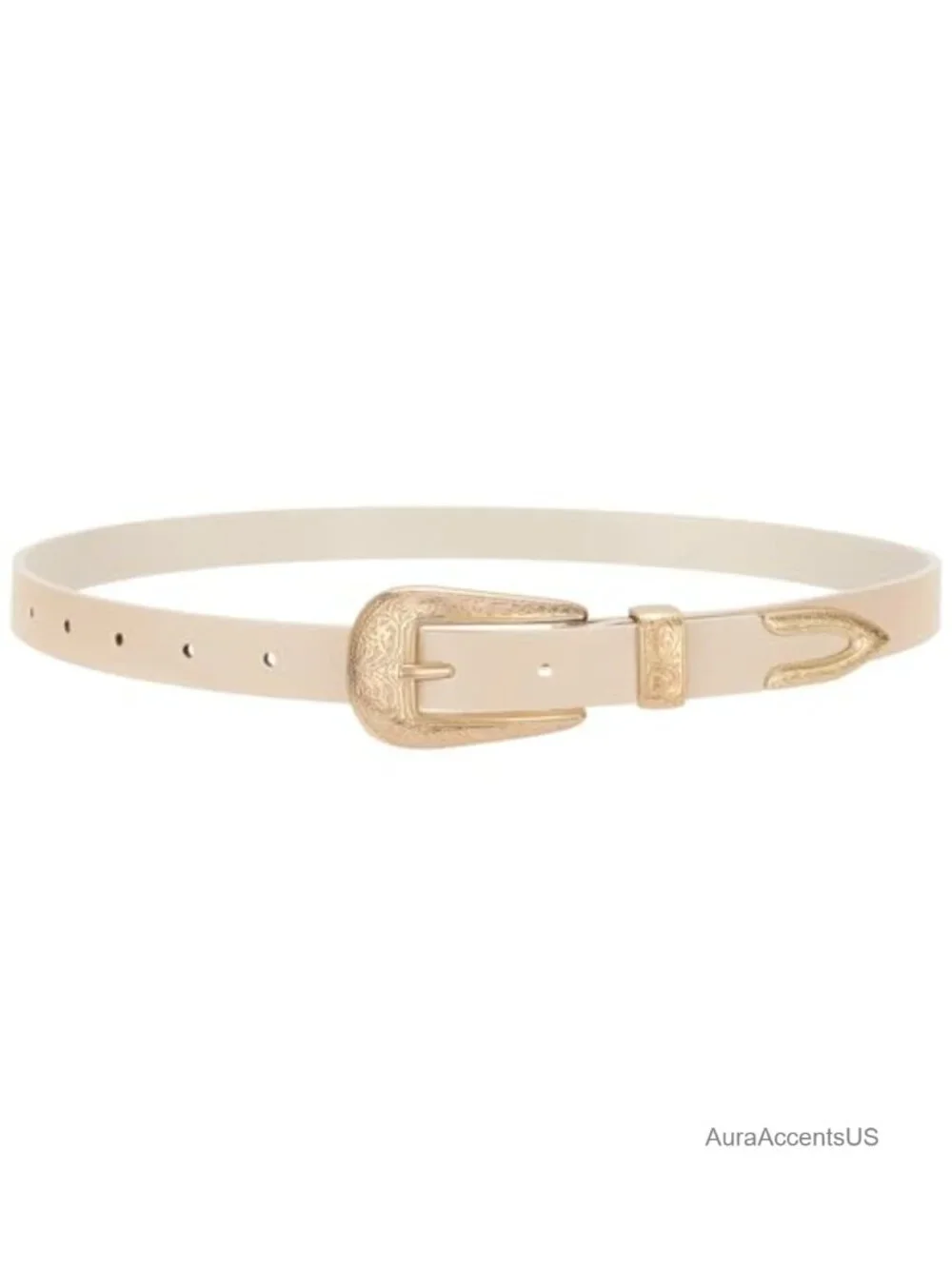 Western Skinny Leather Belt for Women Cowgirl Carved Buckle 0.8